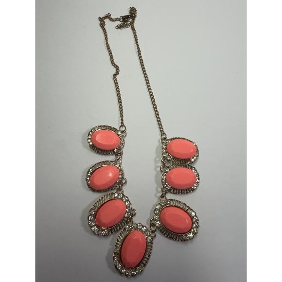 3 pink coral statement bib flower floral bling enamel necklaces bundle lot - Picture 8 of 16